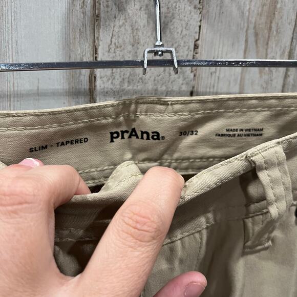 New Prana Stretch Zion Slim Tapered 5 Pocket Sandbar Tan Pants Mens Size 30X32 - Picture 3 of 6